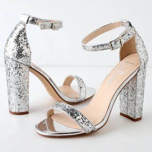 Taylor Glitter Silver Ankle Strap Heels